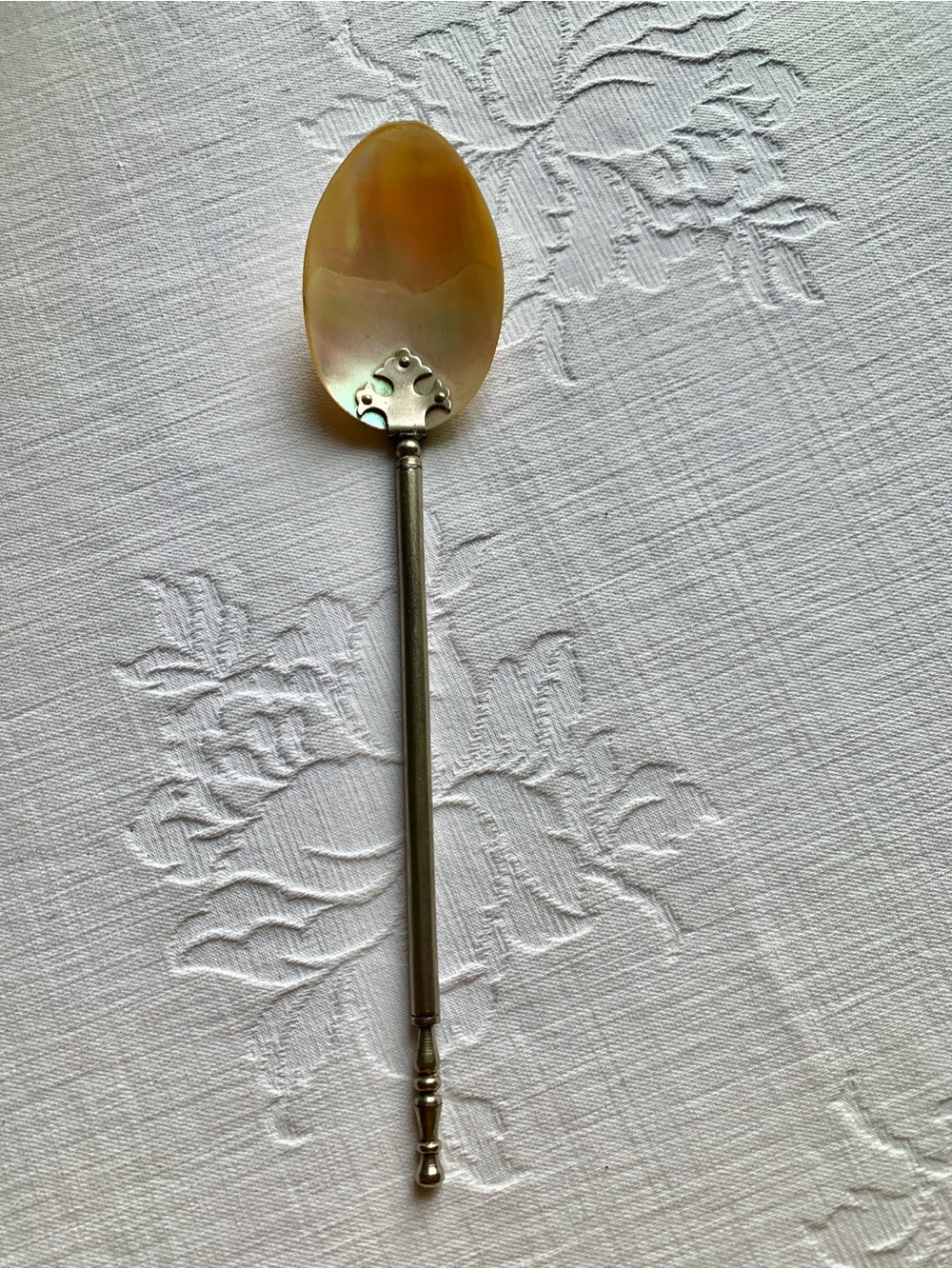 Vintage Mother-of-Pearl and Silver Metal Caviar Serving Spoon